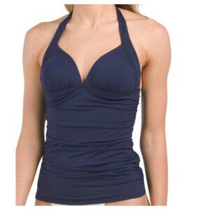 NWT Tommy Bahama Pearl Halter Tankini Swim Top Shirred Mare Navy Stretch